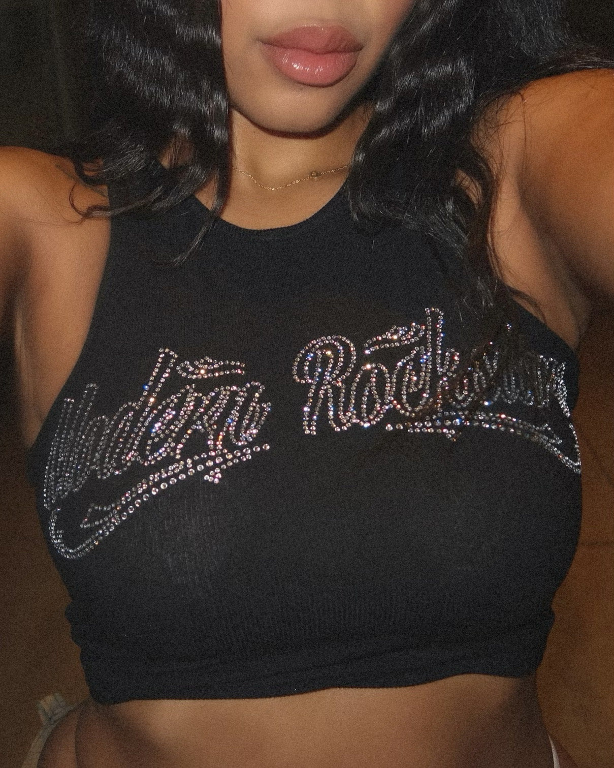 Womens Rhinestone - Stretchy Crop Tank